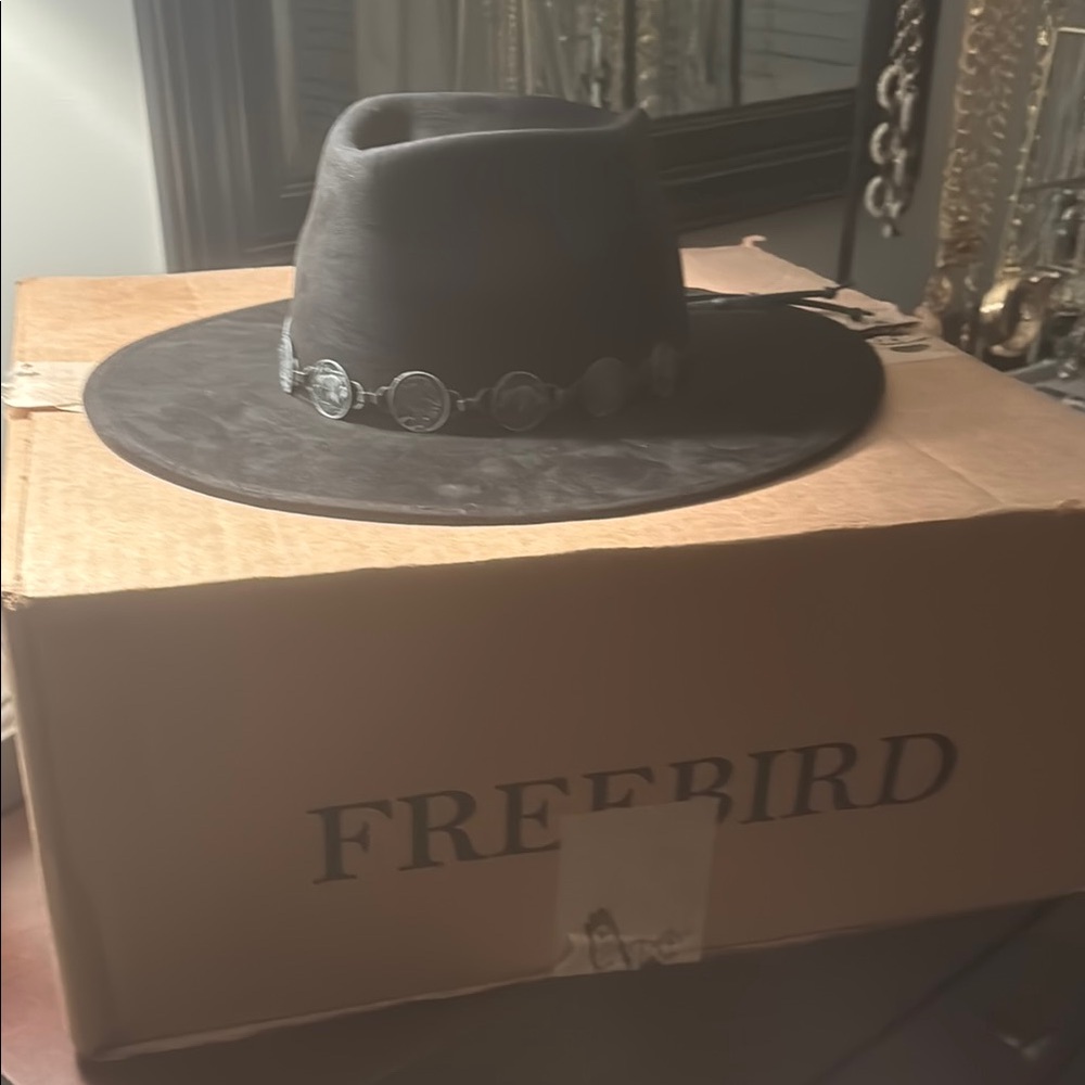 FREEBIRD Black Wide-Brim Felt Hat with Concho Band